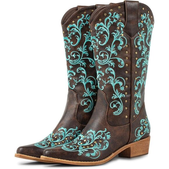 SheSole Ladies Cowboy Boots Fashion Toe Mid Calf Women's Western Cowgirl Boots - Picture 9 of 9